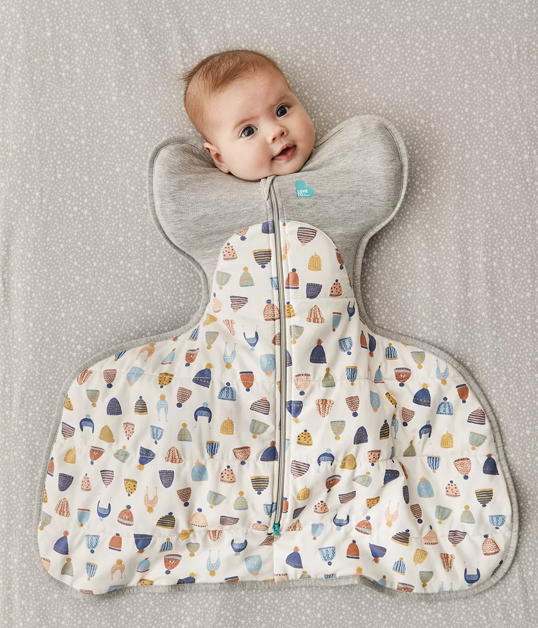 Swaddle Up™ Warm 2.5 TOG Hip Harness Happy Hats Print White (Designer Collection)