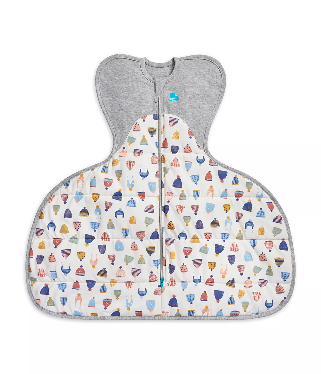 Swaddle Up™ Warm 2.5 TOG Hip Harness Happy Hats Print White (Designer Collection)