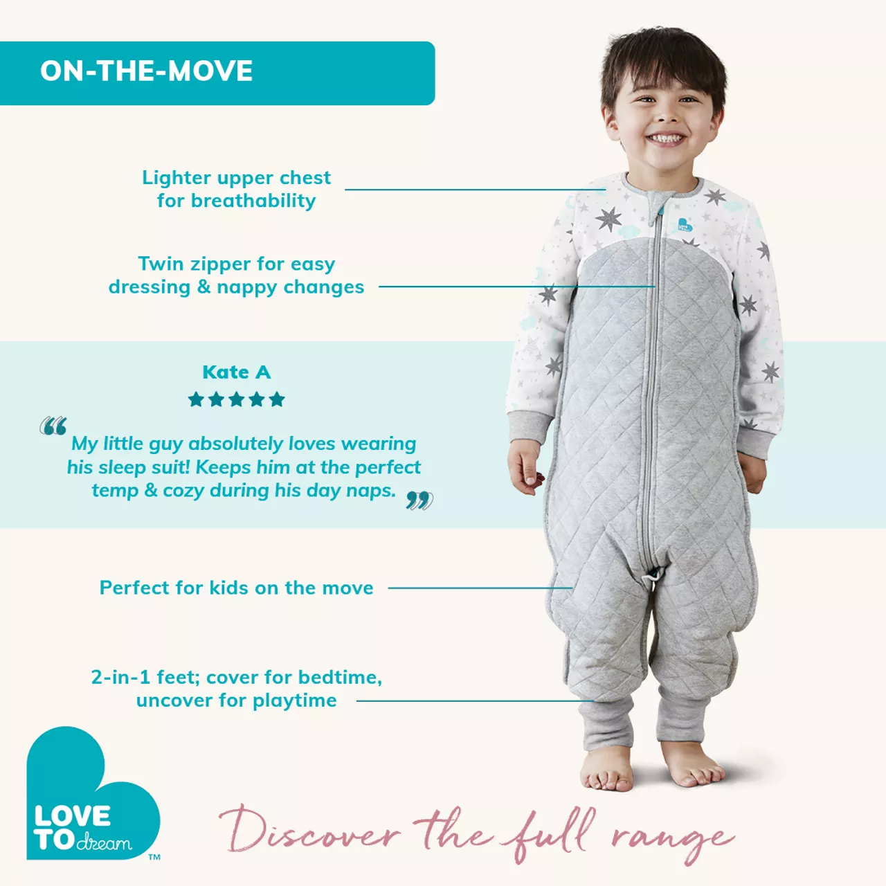 Love To Dream™ Organic Sleep Suit Turquoise Clouds